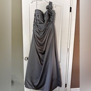 1 Shoulder Satin Formal Dress, size 12, Mercury Color, needs to be dry cleaned.
